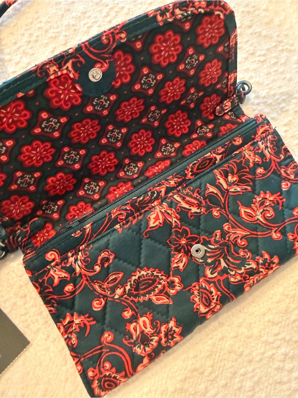 Vera Bradley Navy and Red Quilted Paisley Crossbody Wristlet - Picture 2 of 2